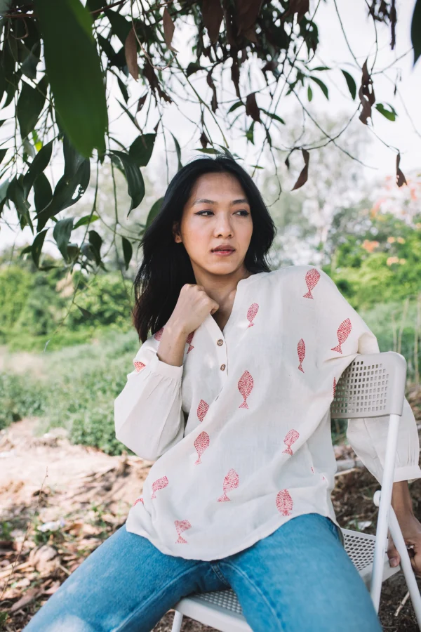 Matsya Mandarin Collar Top - White