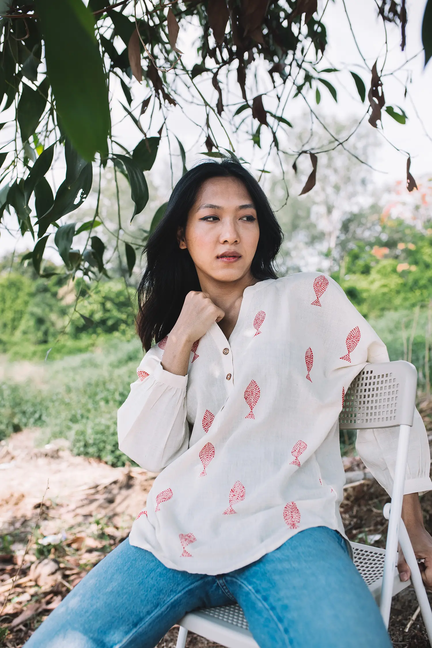 Matsya Mandarin Collar Top - White