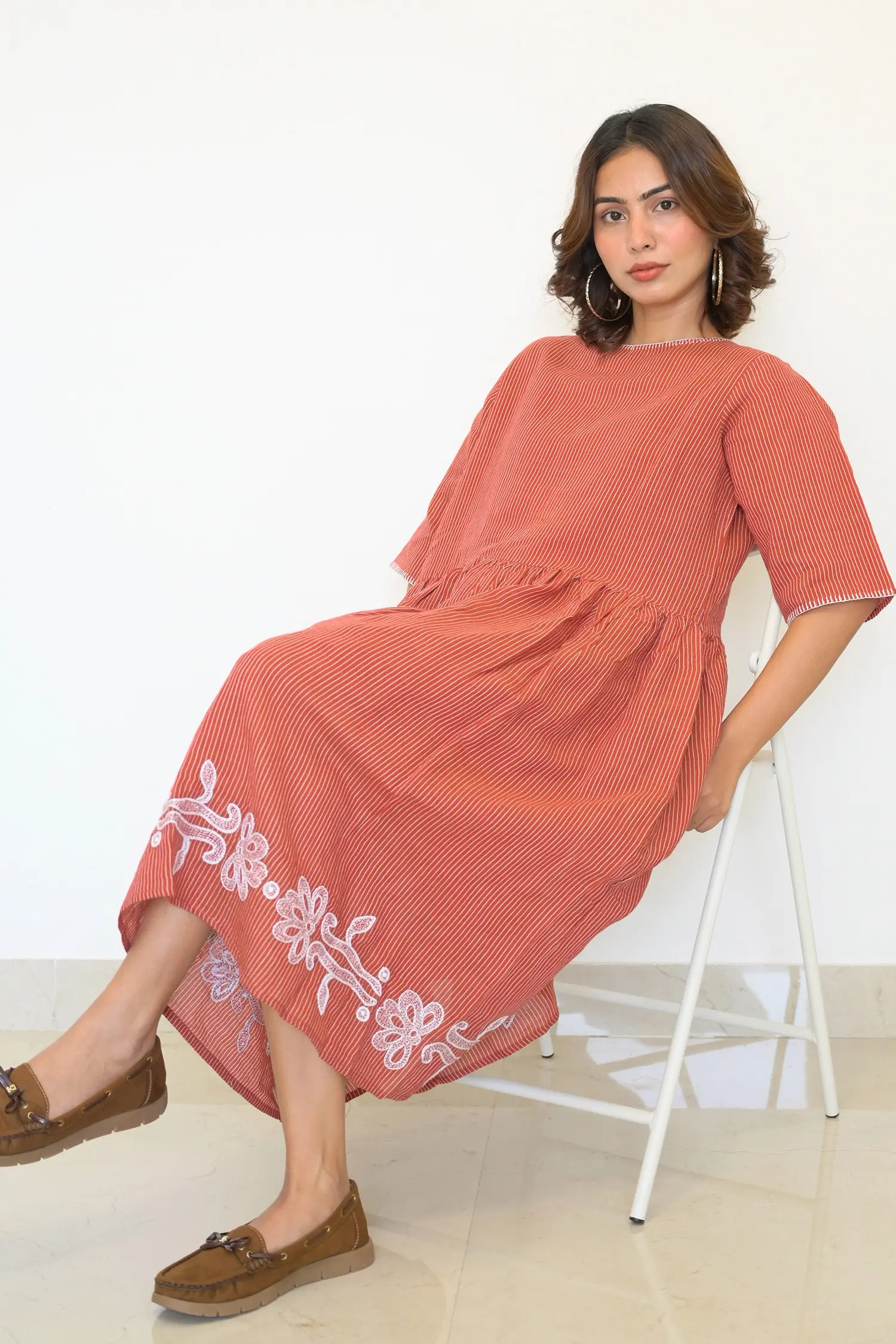 Sohrai Gathered Dress - Rust